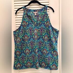 Banana Republic Boho Blue and Green Paisley Sleeveless top size XL